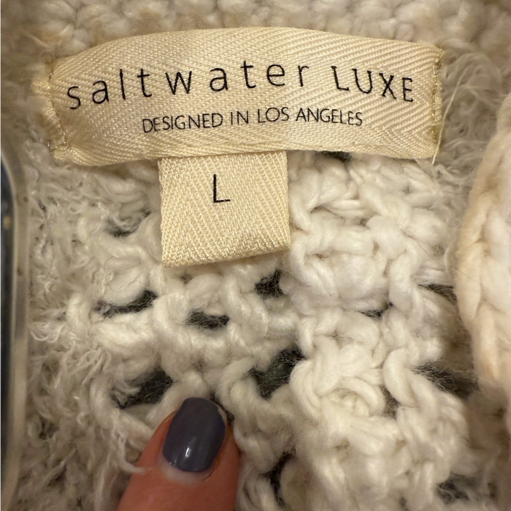 Anthropology Salt water  luxe free spirit fringe crochet zipper sweater jacket L - Picture 6 of 10